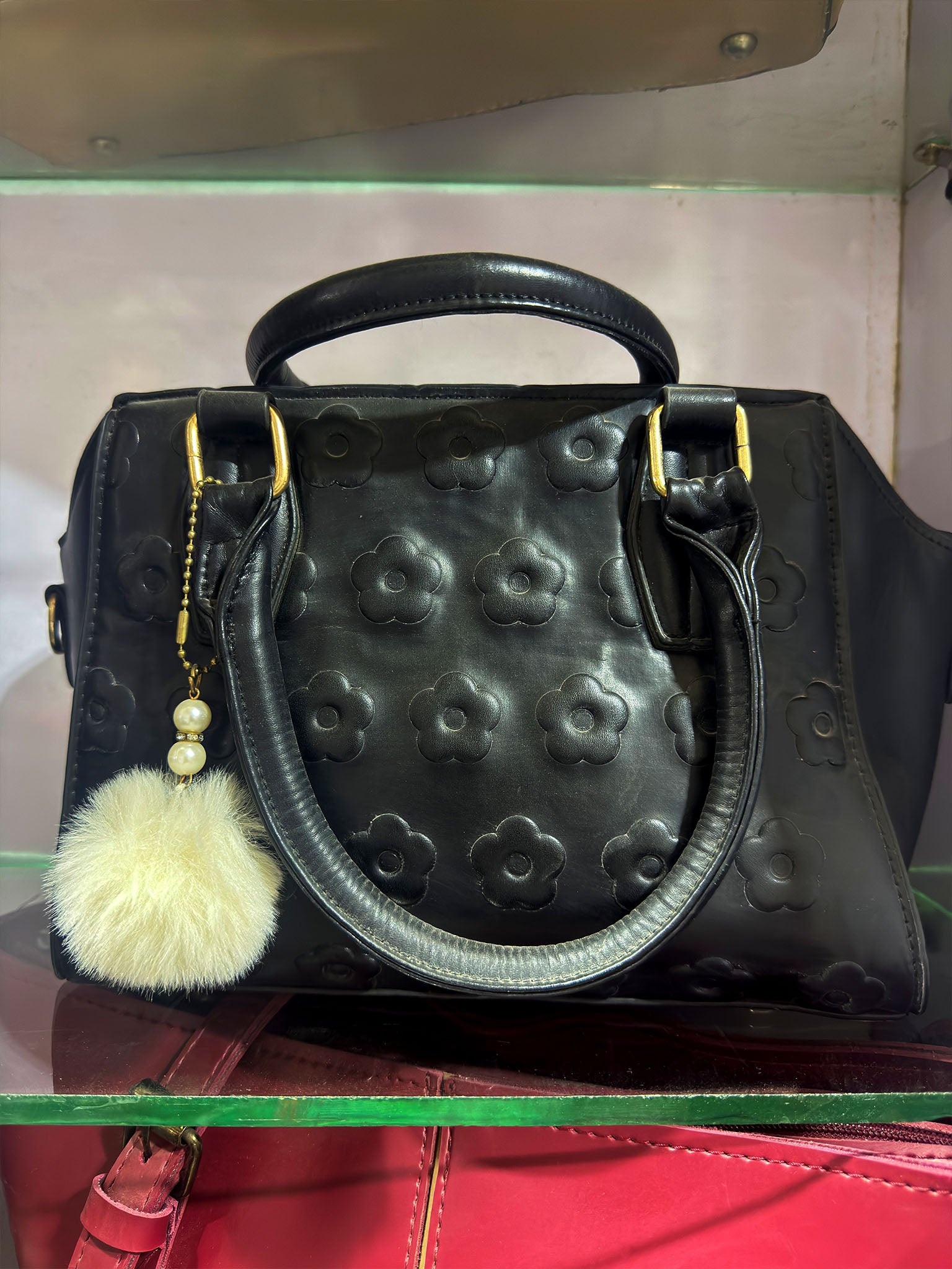 Black Floral Embossed Luxury Handbag