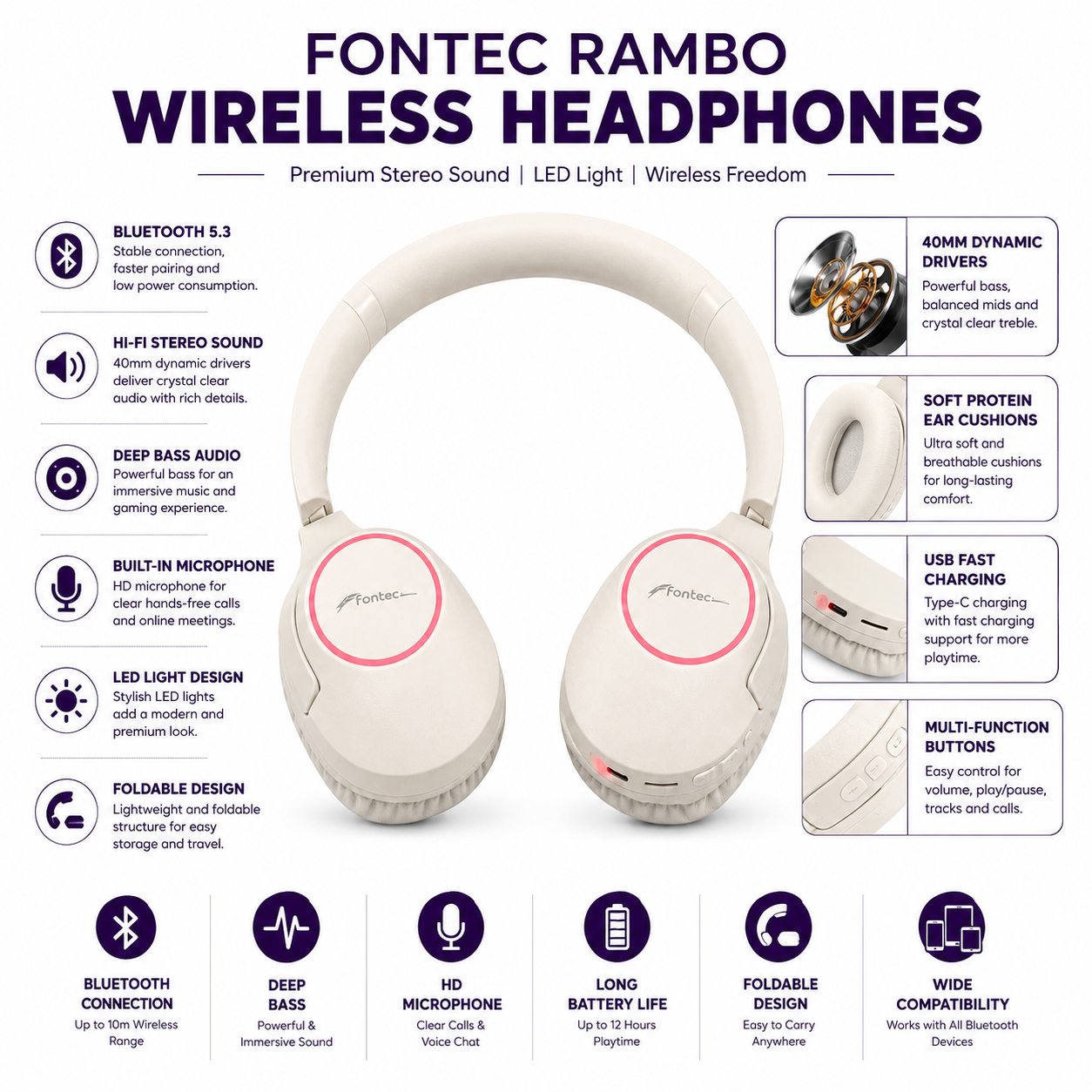 Fontec Rambo Wireless Bluetooth Headphones