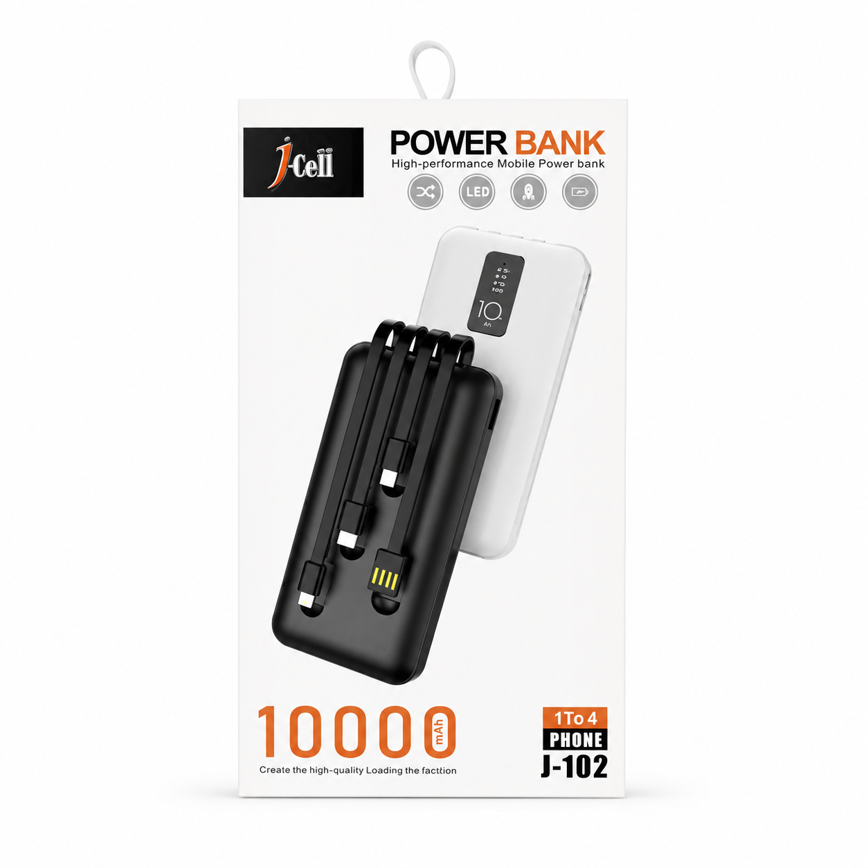 Power Bank J-102 10000mAh with 4 Built-in Charging Cables