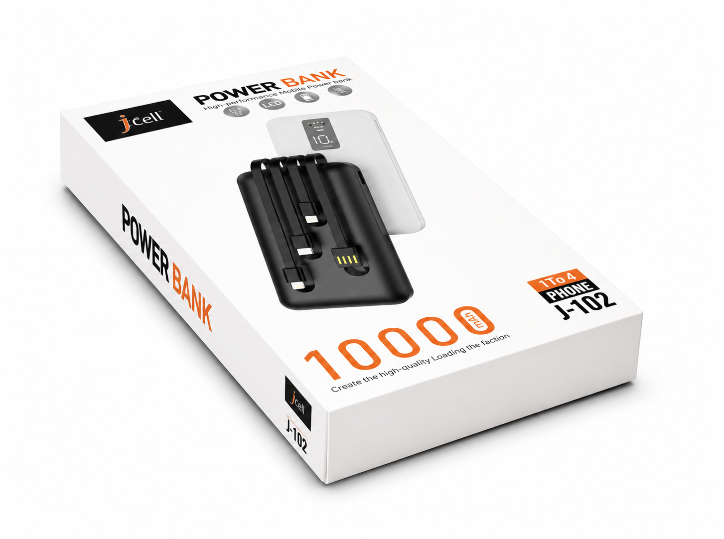Power Bank J-102 10000mAh with 4 Built-in Charging Cables